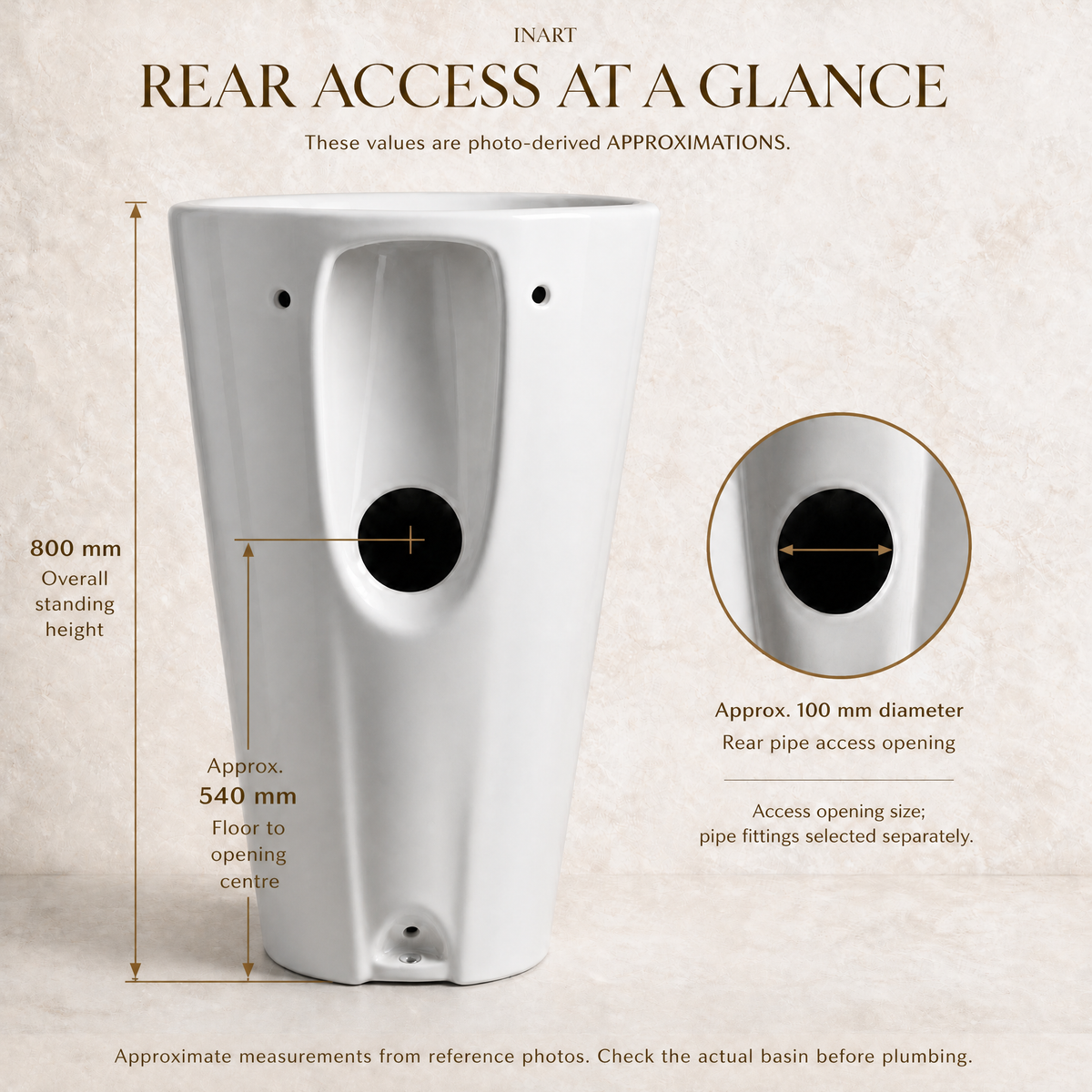 InArt Fortune · With Tap Hole White pedestal wash basin: Pipe opening on the back side