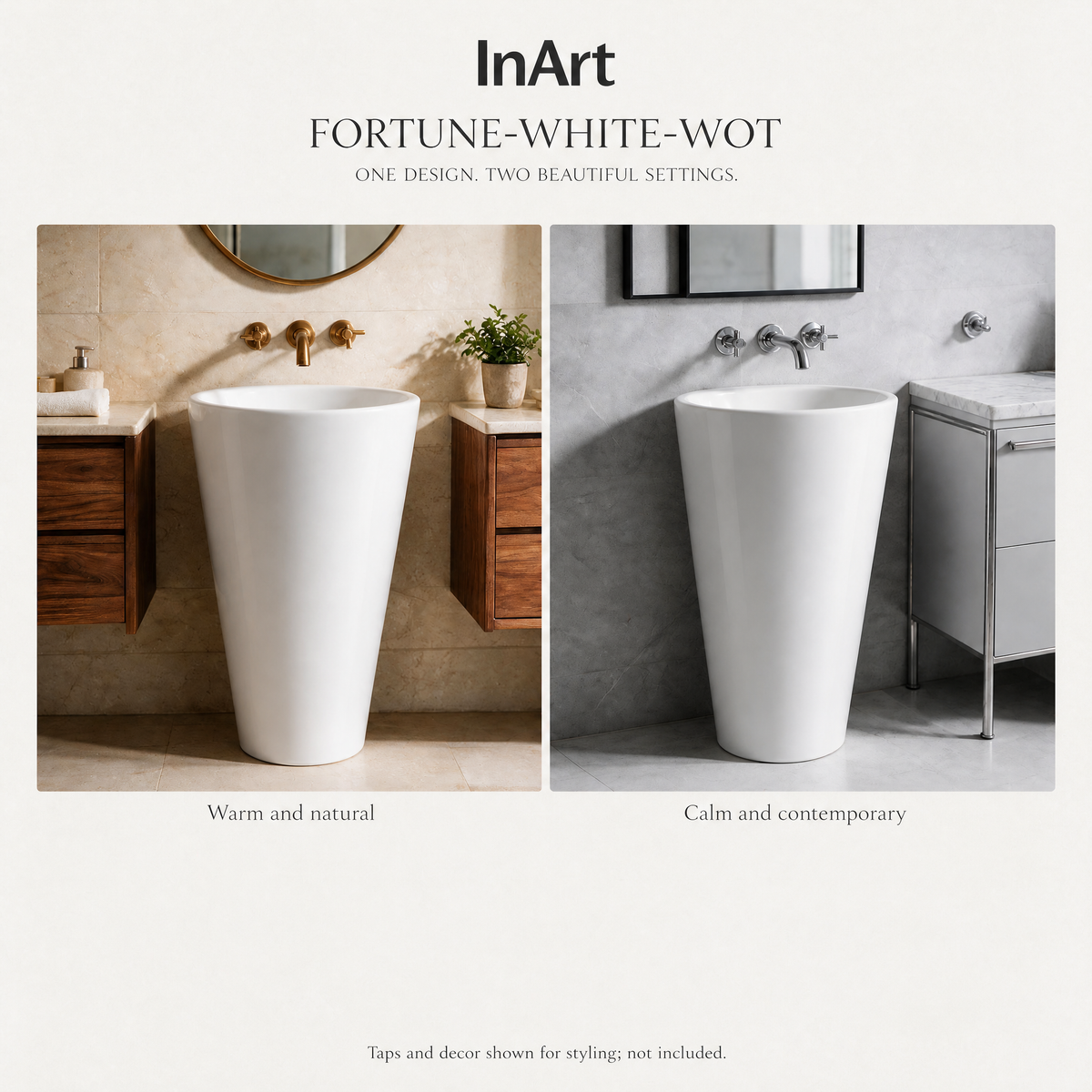 InArt Fortune · Without Tap Hole White pedestal wash basin: One basin, two bathroom ideas
