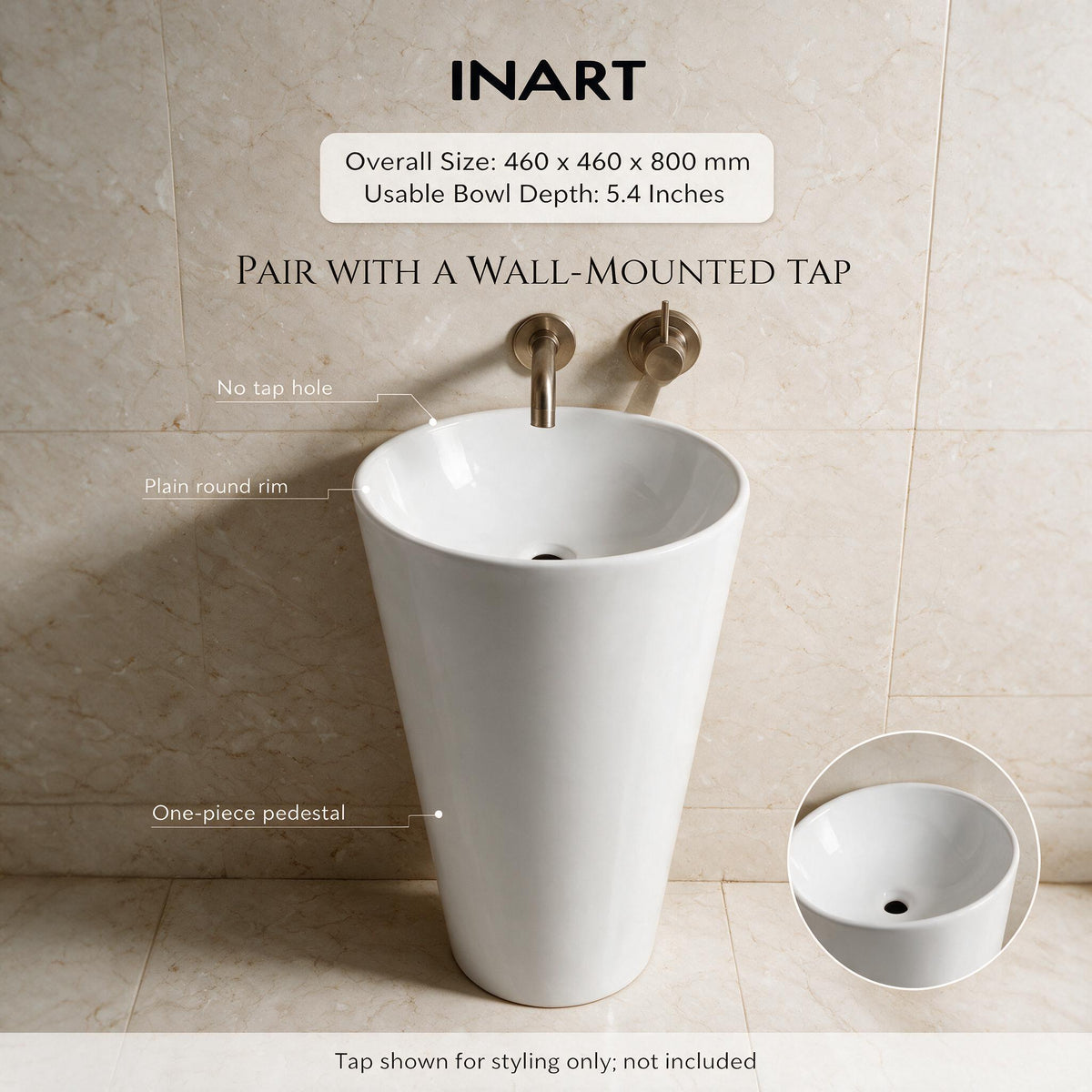 InArt Fortune · Without Tap Hole White pedestal wash basin: Choose the correct tap