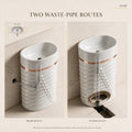 InArt Jupiter 300 White & Rose Gold pedestal wash basin: Two ways to connect the drain pipe
