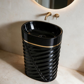 InArt Jupiter 302 Black & Gold pedestal wash basin: Lifestyle view