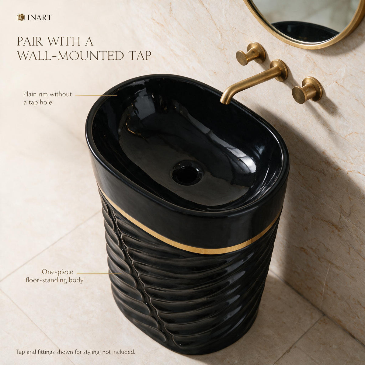 InArt Jupiter 302 Black & Gold pedestal wash basin: Choose a suitable wall-mounted tap