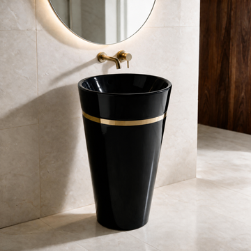 InArt Lenevo 102 Black & Gold pedestal wash basin: Lifestyle view