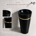 InArt Lenevo 102 Black & Gold pedestal wash basin: A glossy ceramic finish