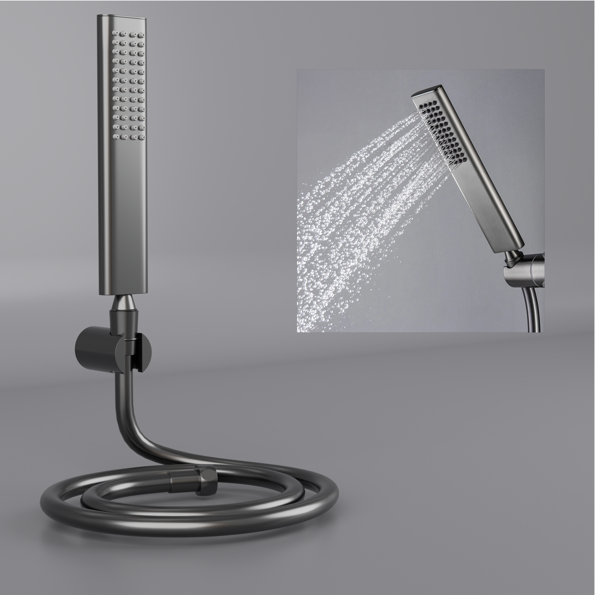 InArt® SS304 Hand Shower | Gun Grey Finish | Rain Flow | Easy-Clean Nozzles | Only Shower or Shower + Tube + Hook Set HS003