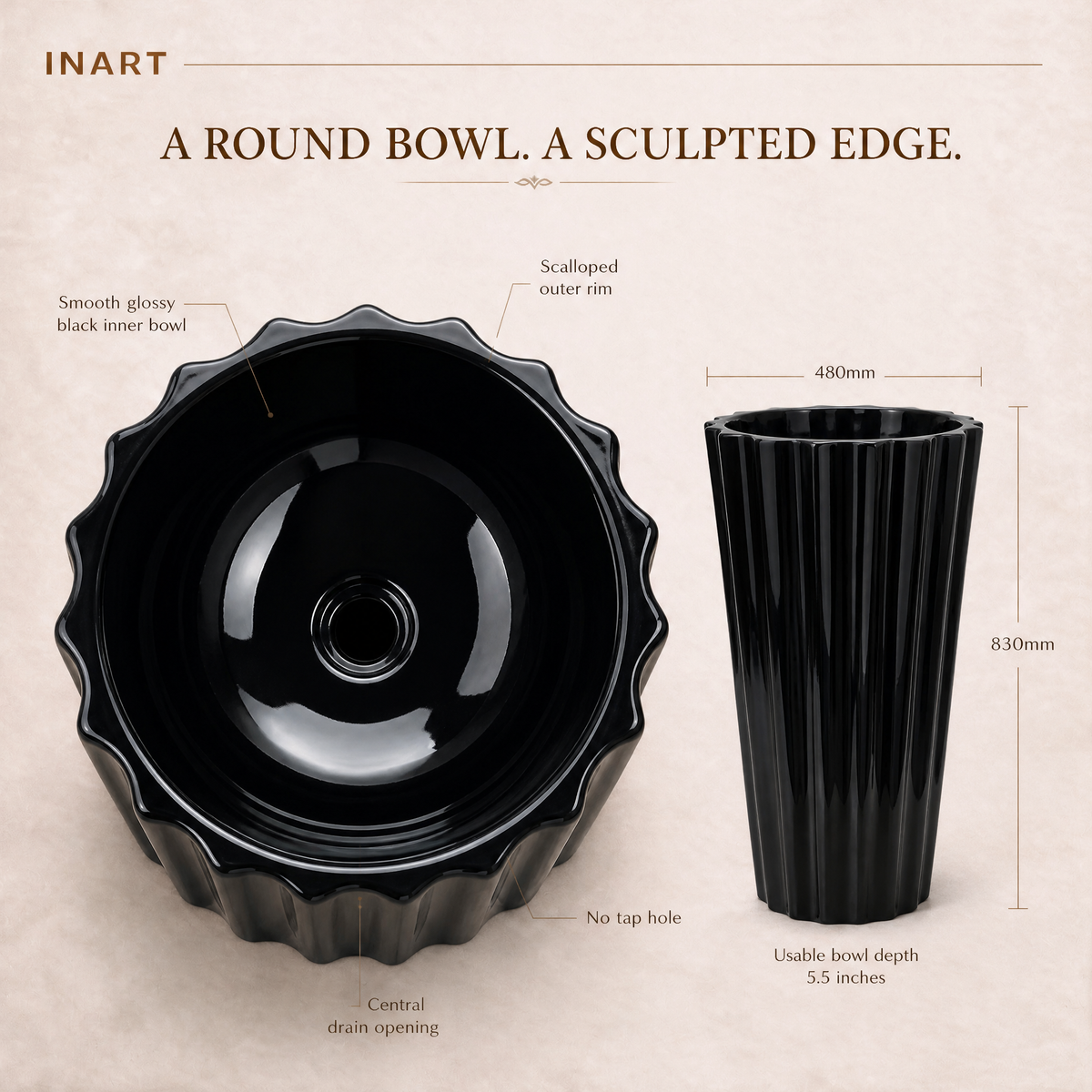 InArt Proton 106 Black pedestal wash basin: A bowl made for daily use