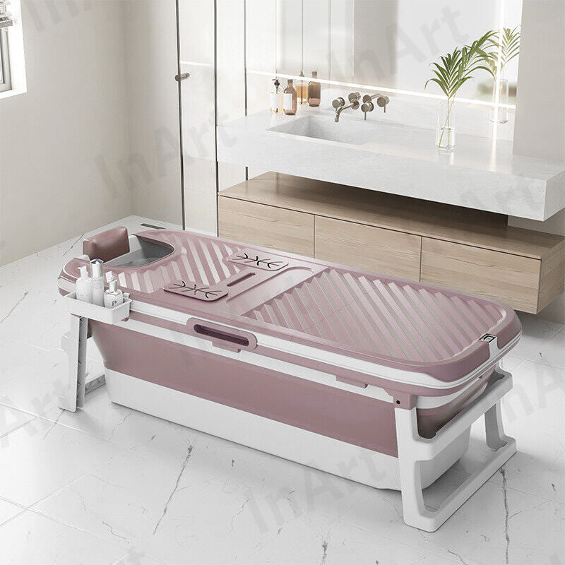 InArt Modern Freestanding Foldable Bathtub with Drain Hose and Cover, Pink-Color, 140cm x 60cm x 57.5cm