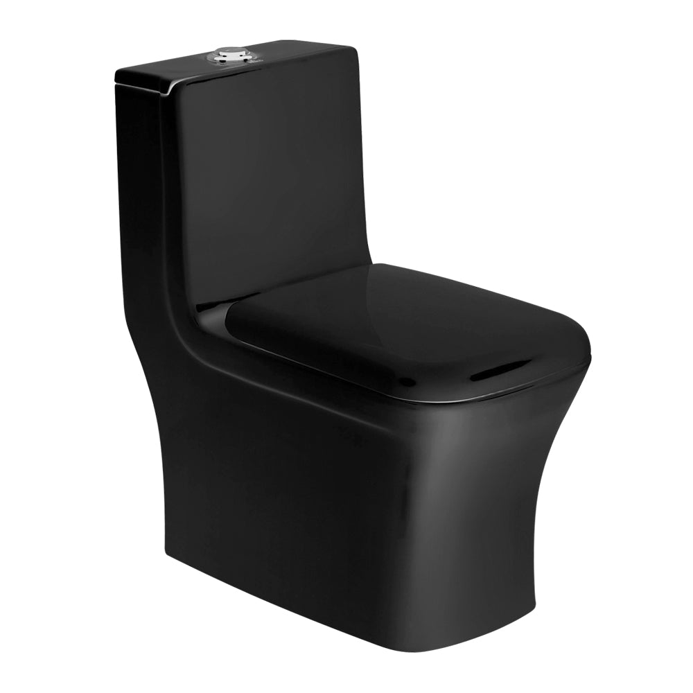 InArt Ceramic One Piece Western Toilet Commode - European Commode Water Closet With Soft Close Seat Cover P Trap Black Glossy Rectangle - InArt-Studio