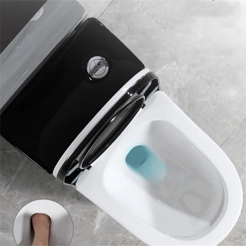 InArt Syphonic Washdown Flush Ceramic One Piece Western Toilet Commode - Water Closet White Black Glossy S-Trap - InArt-Studio