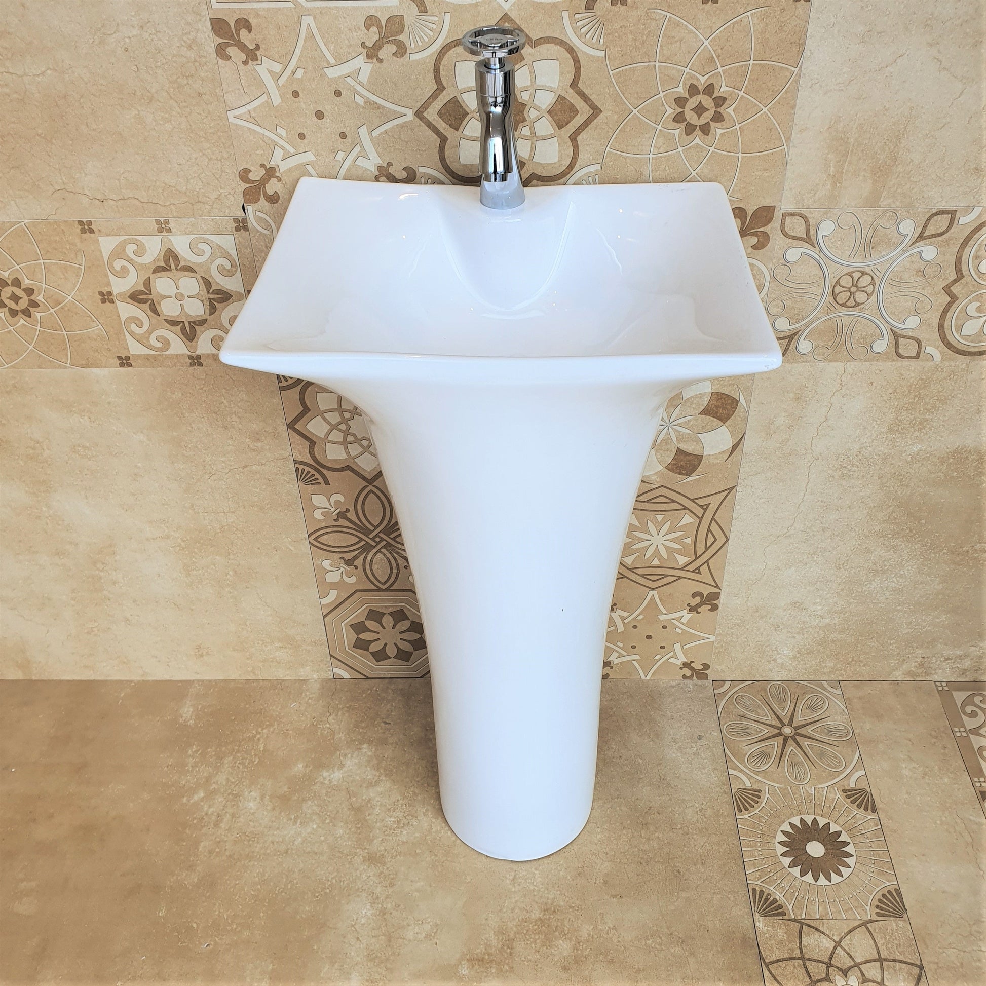 InArt Ceramic Pedestal Free Standing Rectangle Wash Basin White 47x38 CM - InArt-Studio