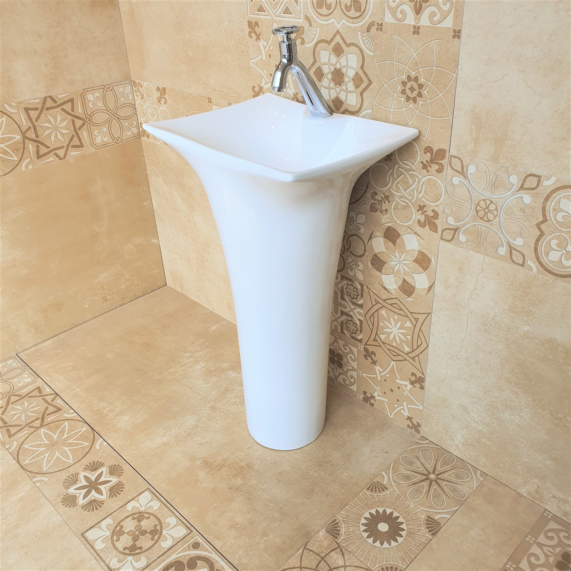 InArt Ceramic Pedestal Free Standing Rectangle Wash Basin White 47x38 CM - InArt-Studio