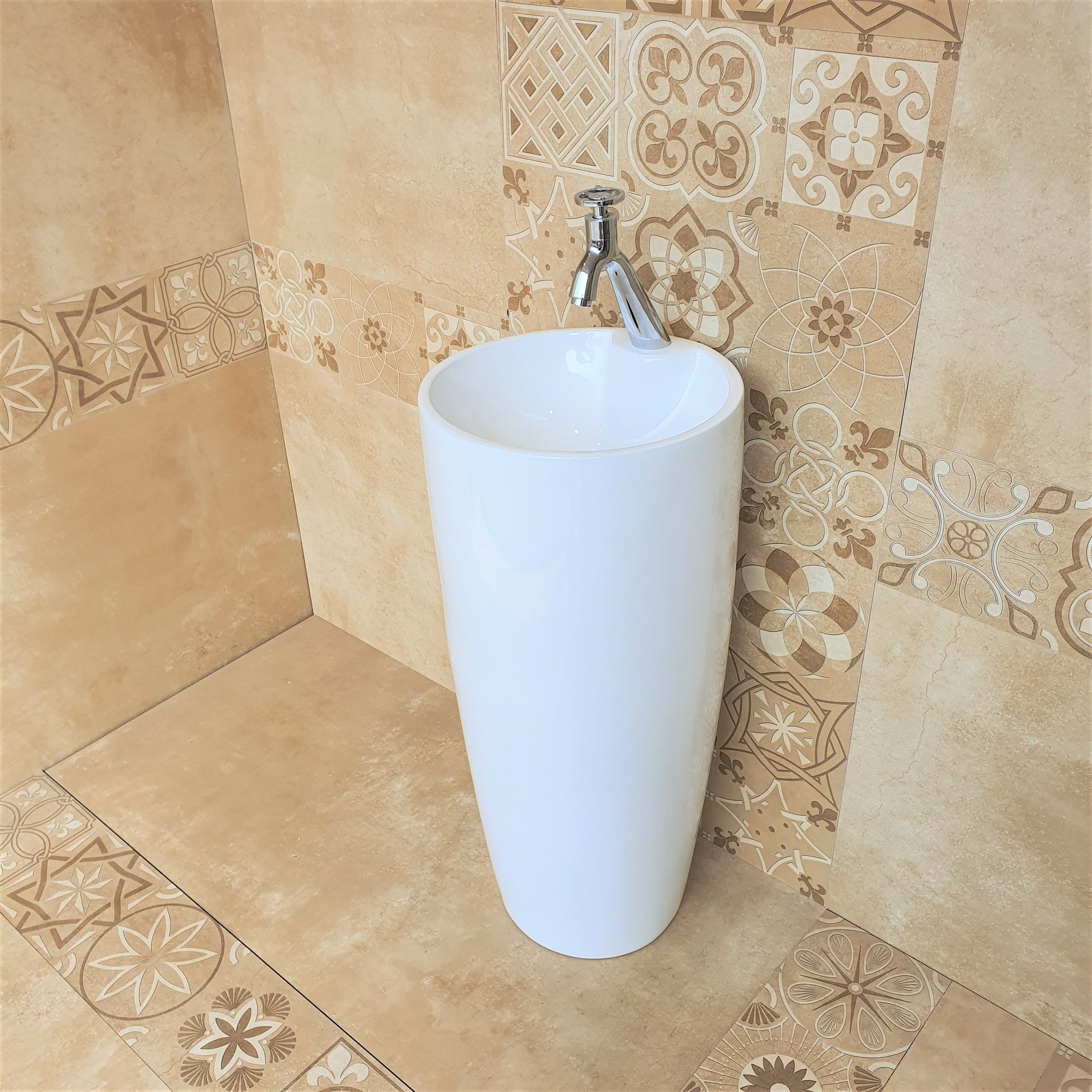 InArt Ceramic Pedestal Free Standing Round Wash Basin White 38x38 CM - InArt-Studio