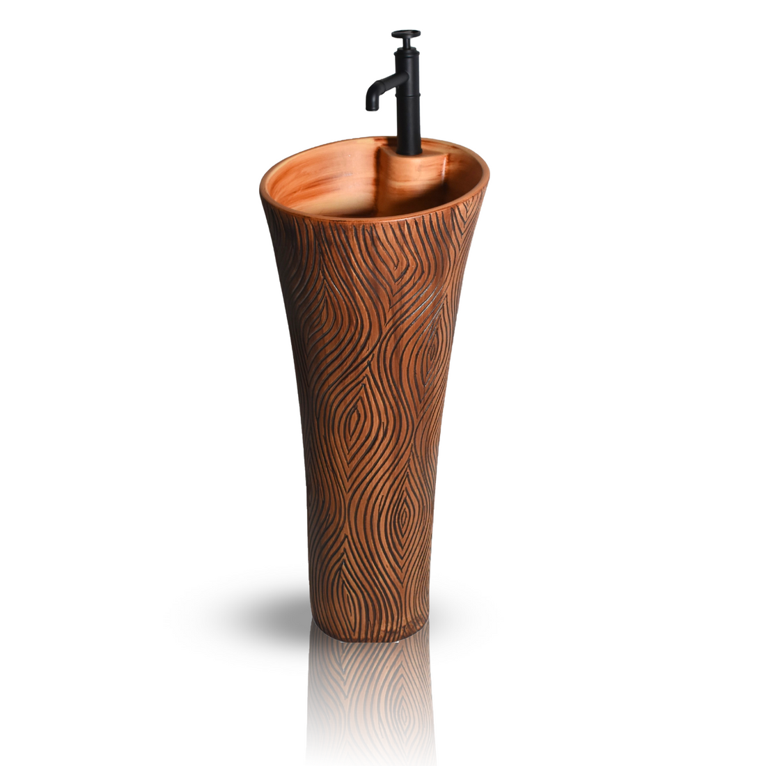 InArt Ceramic Pedestal Free Standing Round Wash Basin Wooden 38x38 CM - InArt-Studio