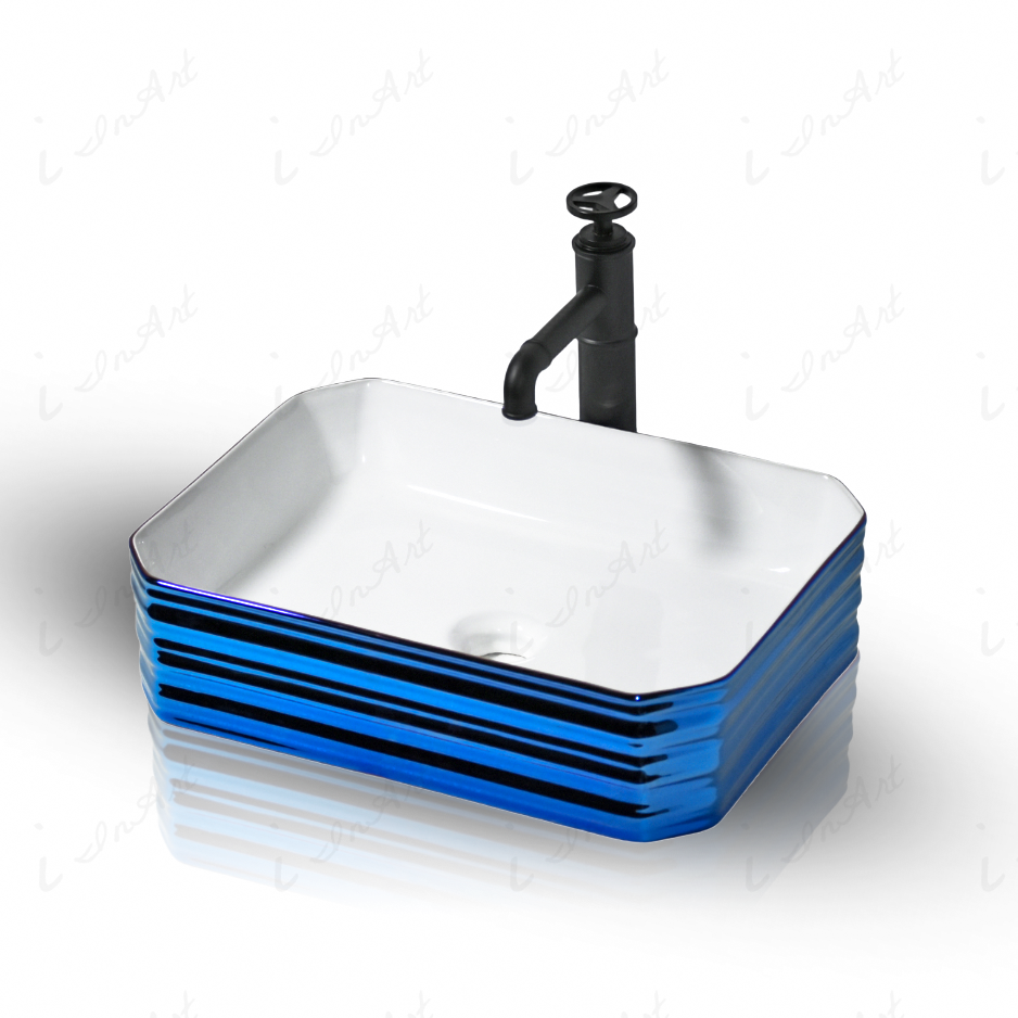 InArt Ceramic Counter or Table Top Wash Basin 45x38 CM Blue White - InArt-Studio