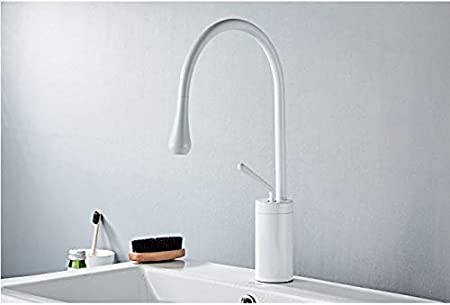 InArt Bathroom Single Lever Hole Basin Mixer High Swan Neck Brass Basin Long Body Sink Faucet White Color - InArt-Studio
