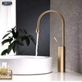InArt Bathroom Single Lever Hole Basin Mixer Pillar Tap Brass High Neck Long Body Sink Rose Gold Faucet - InArt-Studio