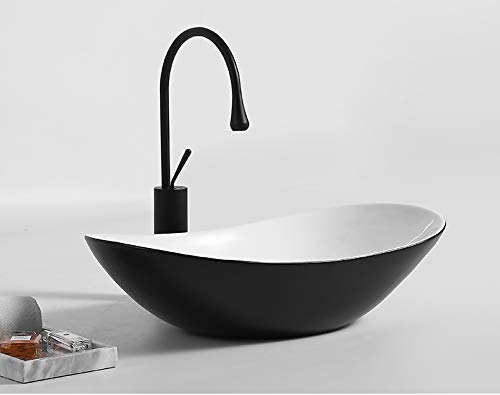 InArt Ceramic Counter or Table Top Wash Basin 63x36 CM Black White Color - InArt-Studio