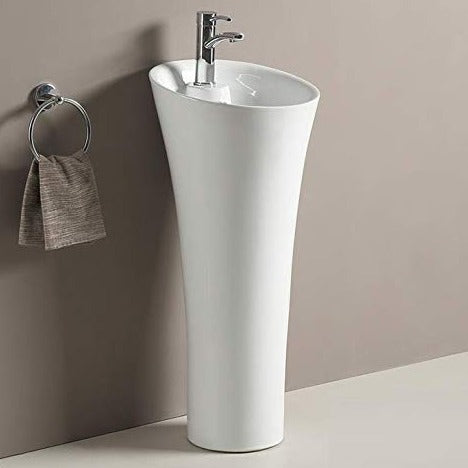 inart ceramic standing one piece pedestal wash basin in white color