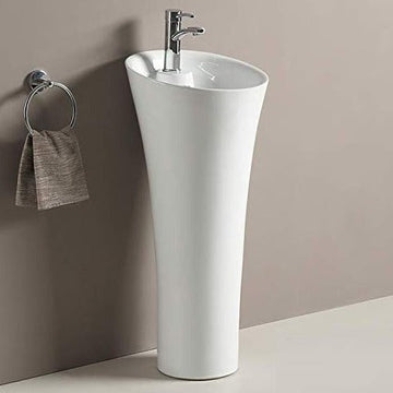 inart ceramic standing one piece pedestal wash basin in white color