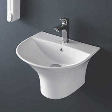 InArt Wall Hung Premium Half Pedestal Ceramic Wash Basin/Vessel Sink for Bathroom 19 X 17 x 7 Inch White Color