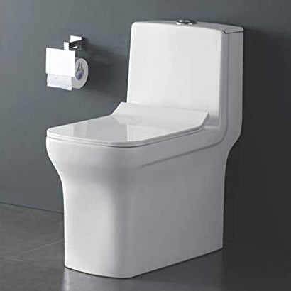 InArt Western Floor Mounted One Piece Water Closet Ceramic Western Toilet/Commode/European Commode Square With Soft Close Seat Cover For Lavatory, Toilets (S-Trap Outlet Is From Floor)
