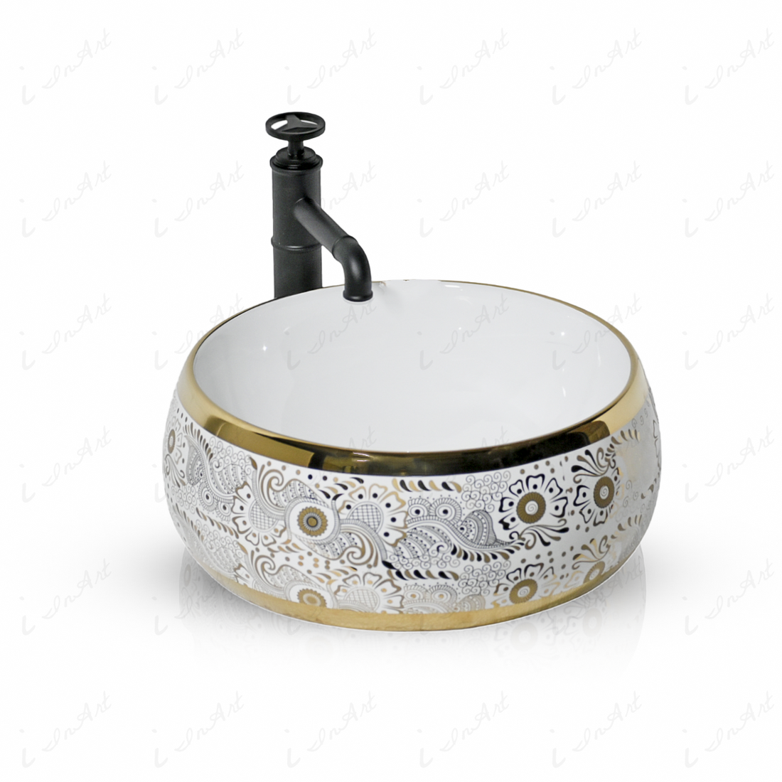 InArt gold ceramic designer table top wash basin 40x40cm modern square bathroom basin main product view