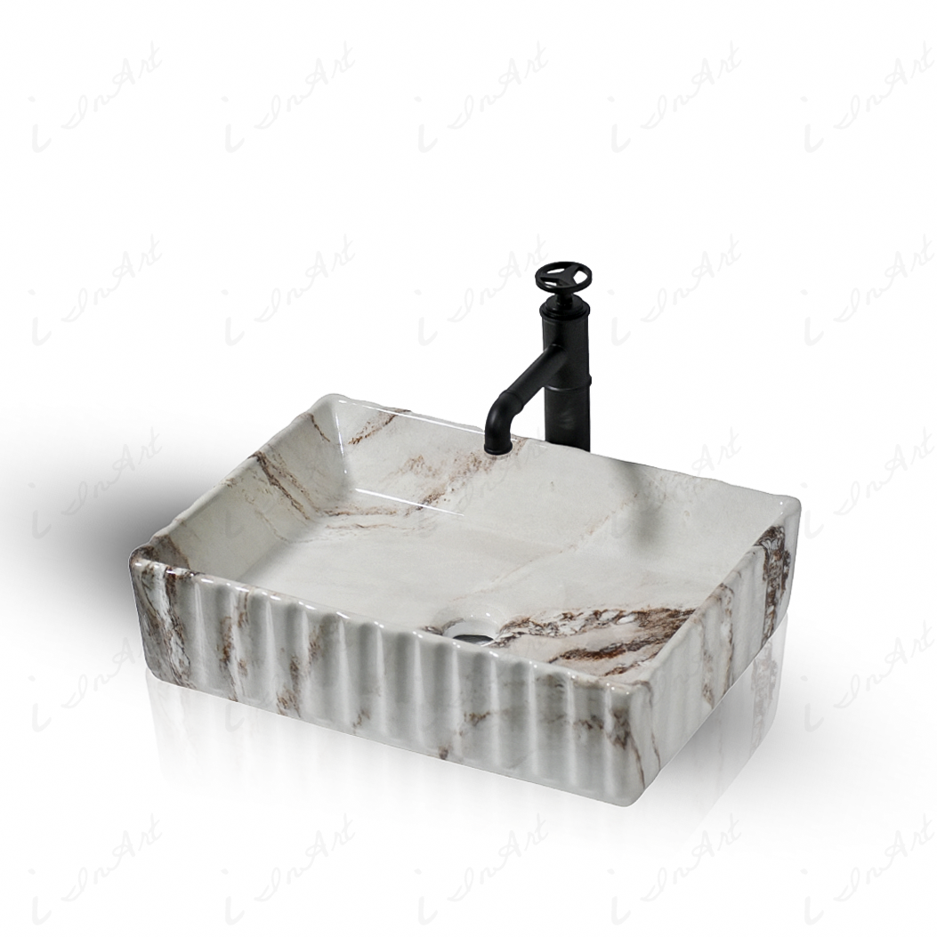 InArt Ceramic Counter or Table Top Wash Basin 48x35 CM Ivory Marble - InArt-Studio