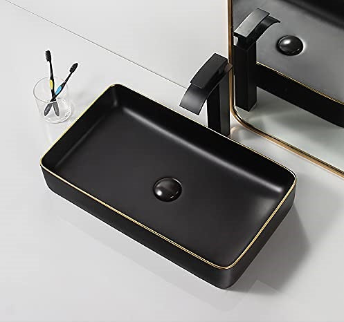 InArt Table Top Wash Basin Design Matt Black Gold Color 60 x 35 CM Counter Basin - InArt-Studio