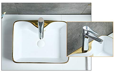 InArt Ceramic Counter or Table Top Wash Basin Gold White 48x38 CM - InArt-Studio