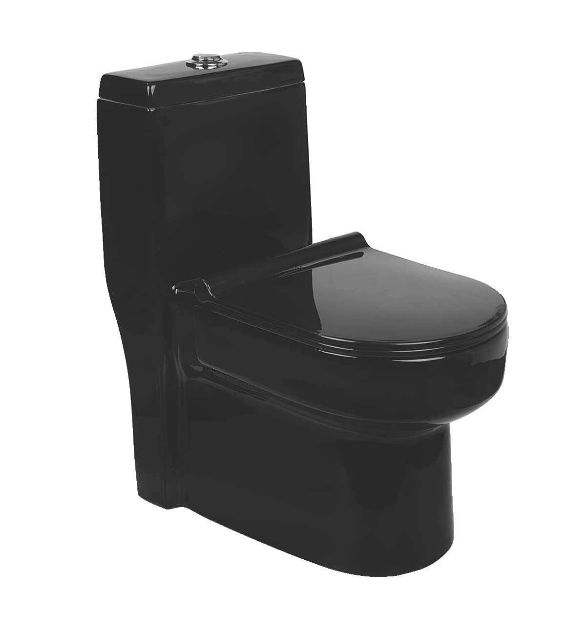 InArt Ceramic One Piece Western Toilet Commode - European Commode Water Closet With Soft Close Seat Cover S Trap Black Glossy - InArt-Studio