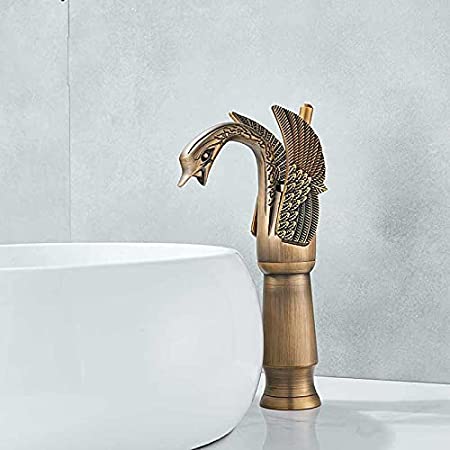 InArt Bathroom Single Lever Hole Basin Mixer Swan Shape Brass Basin High Neck Long Body Sink Faucet Antique Color - InArt-Studio
