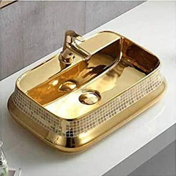 inart ceramic wash basin in gold color