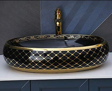 InArt Table Top Wash Basin Design 60 x 40 CM Black Gold - InArt-Studio