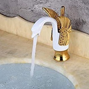 antique tap for wash basin white gold swan shape