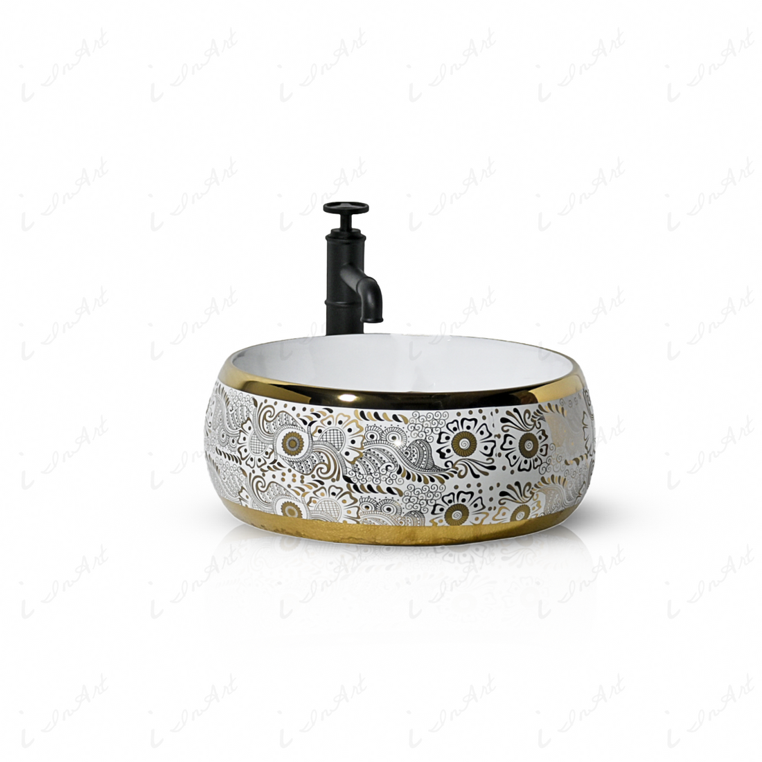 InArt gold ceramic designer table top wash basin 40x40cm modern square bathroom basin main product view