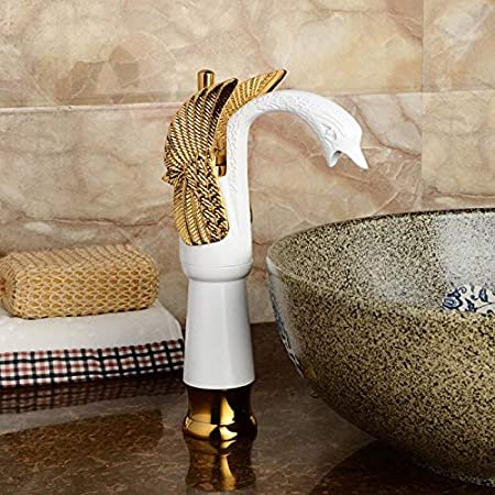 InArt Bathroom Single Lever Hole Basin Mixer Swan Shape Brass White Gold Color High Neck Long Body Sink Faucet - InArt-Studio