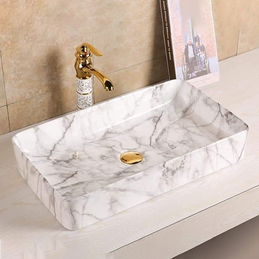 InArt Ceramic Counter or Table Top Wash Basin Grey White Marble 61x36 CM - InArt-Studio
