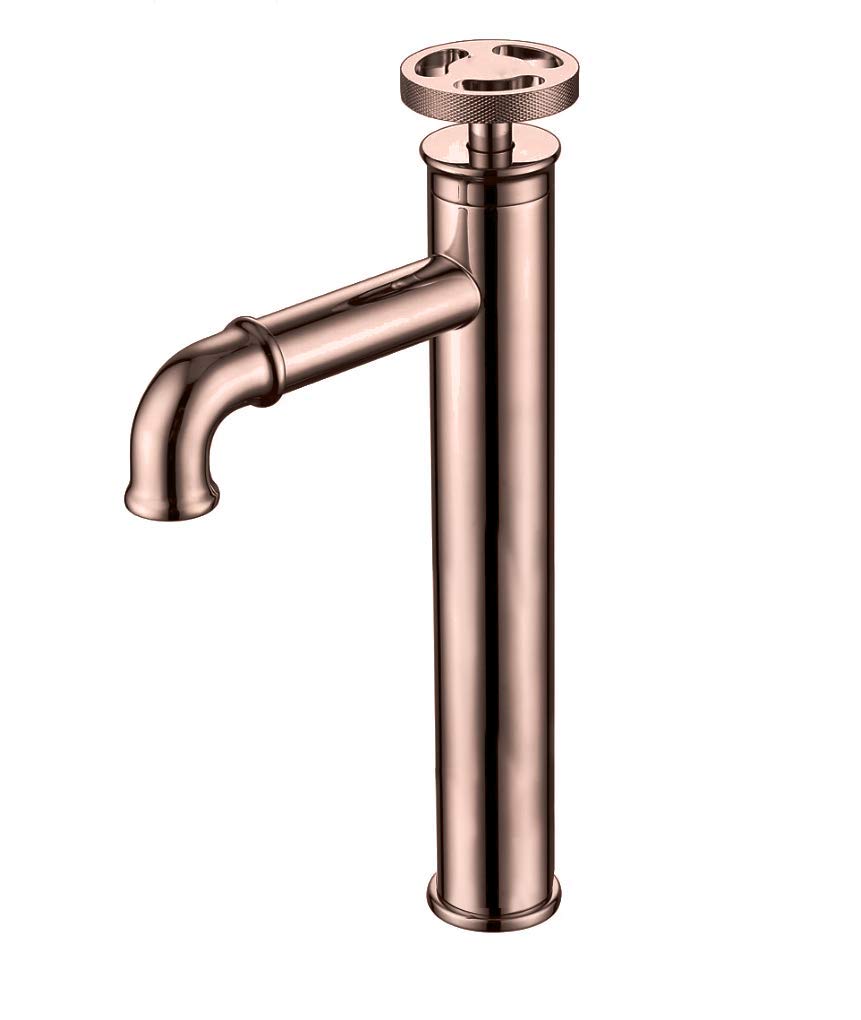 InArt Bathroom Single Lever Hole Basin Mixer Rose Gold Pillar Tap Bras