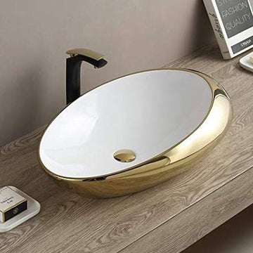 ceramic wash basin in gold color by inart 20x13 inch