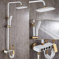 Rain Shower Faucet with Rack Bath Wall Mixer Tap Hot Cold with Hand Shower panel Wall Mounted Rain Shower Faucet with Rack Bath Wall Mixer Tap Hot Cold with Hand Shower