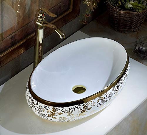 inart ceramic gold wash basin in 24x16 inch