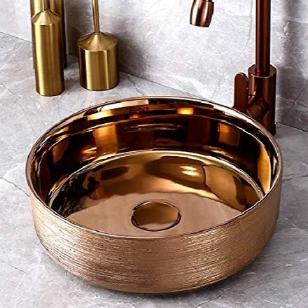 gold designer table top wash basin - main product view
