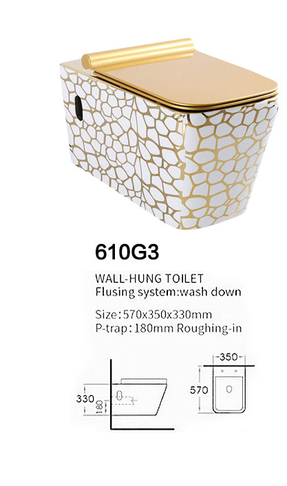 inart Bathroom Ceramic Commode Wall Mount Gold Color Toilet