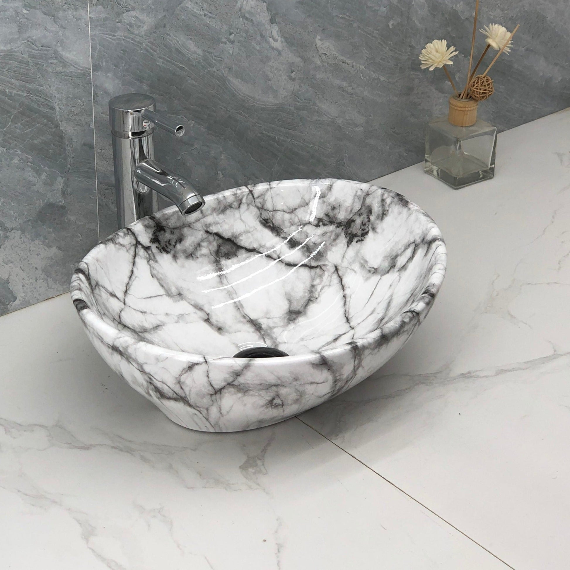 inart table top sink white marble color