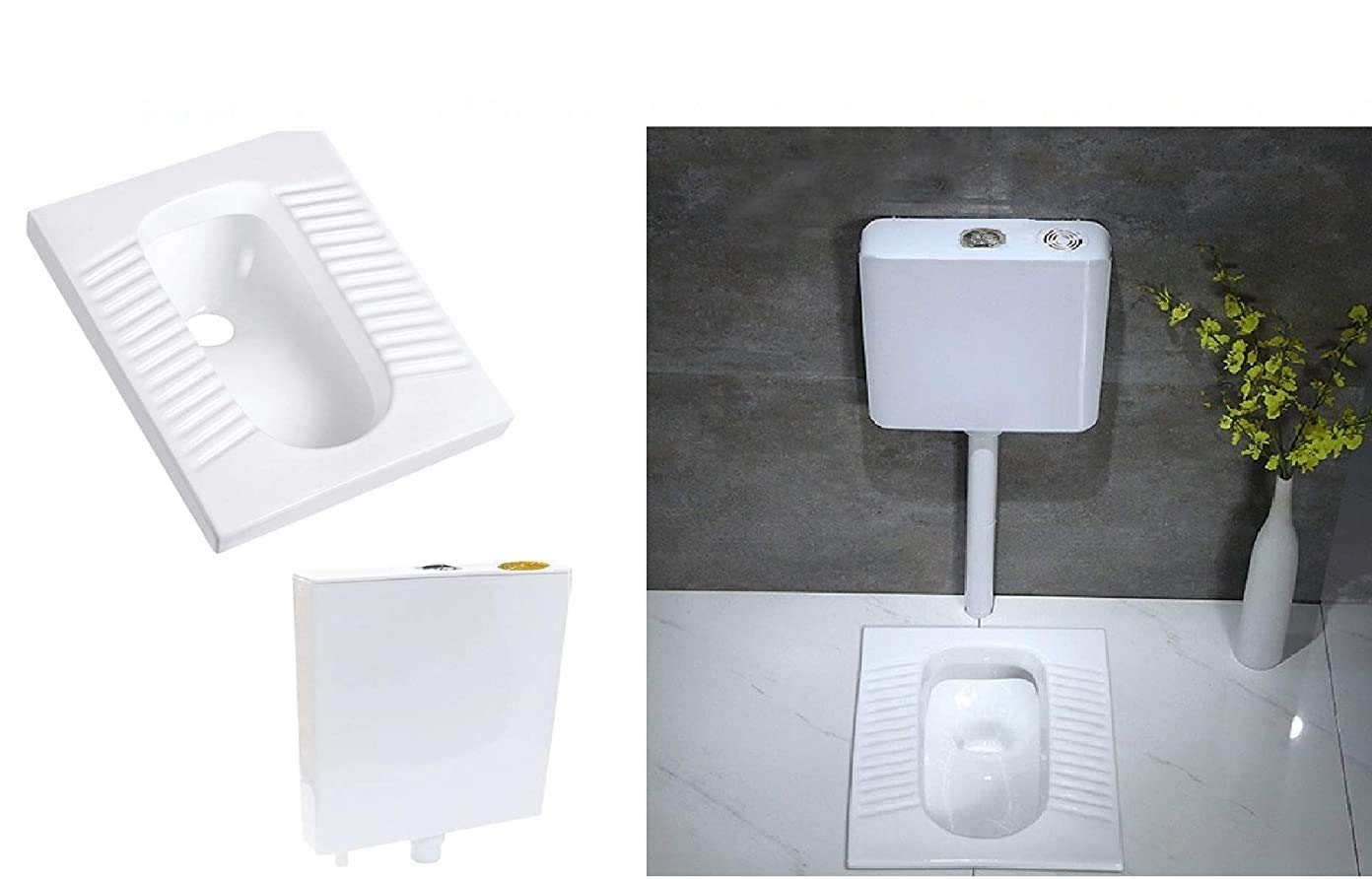 InArt Ceramic Sanitaryware Indian Toilet/Orissa Pan for Bathroom 20 Inch With Slim Flush Tank - InArt-Studio