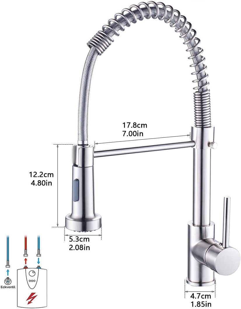 InArt Single Lever Kitchen Sink Mixer 360° Pull-Down Sprayer Kitchen Faucet with Multi-Function Spray Head, Brushed Finish - InArt-Studio