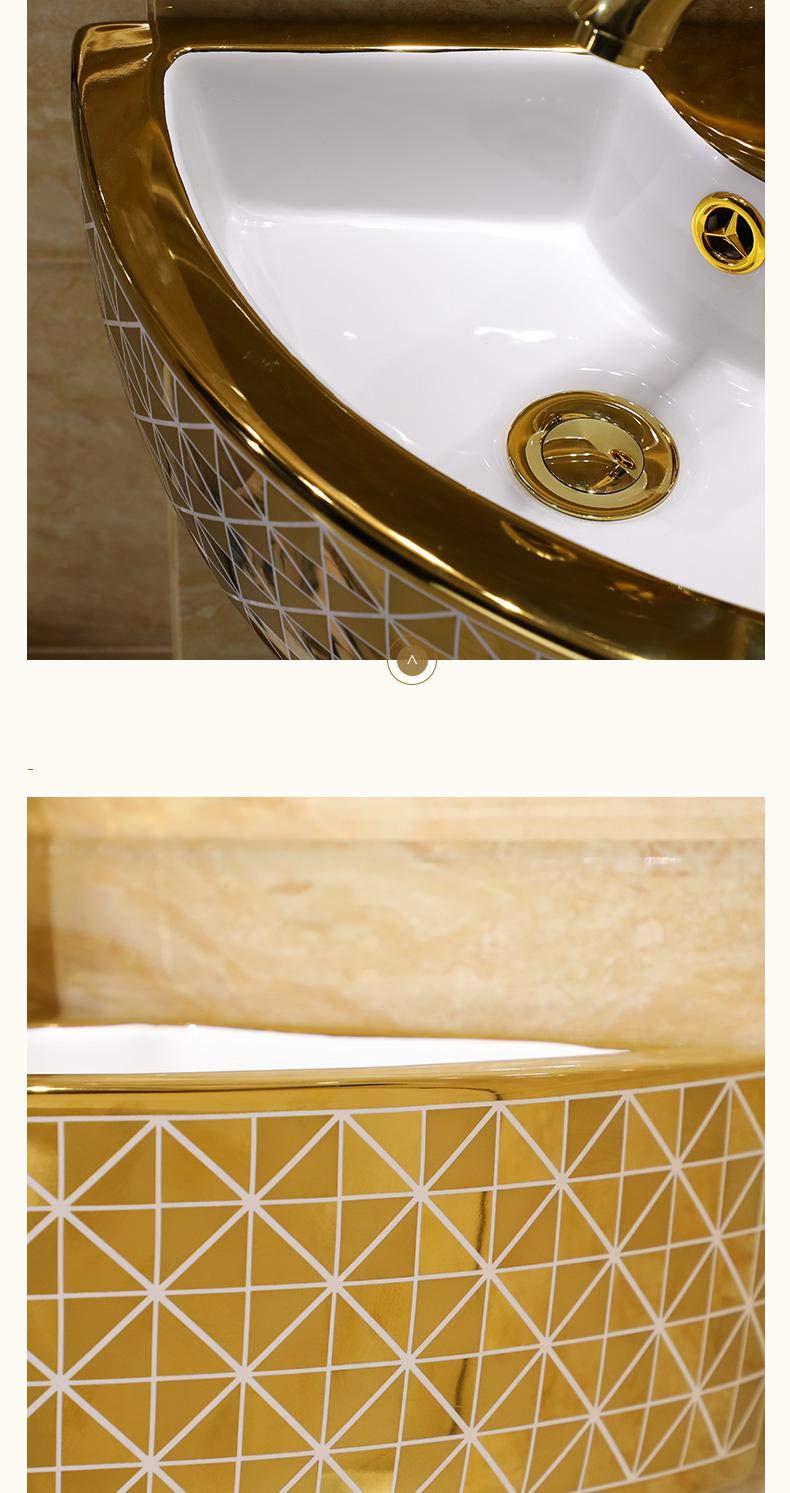 InArt Ceramic Wall Hung or Wall Mount Corner Basin Gold Color Glossy Finish - InArt-Studio