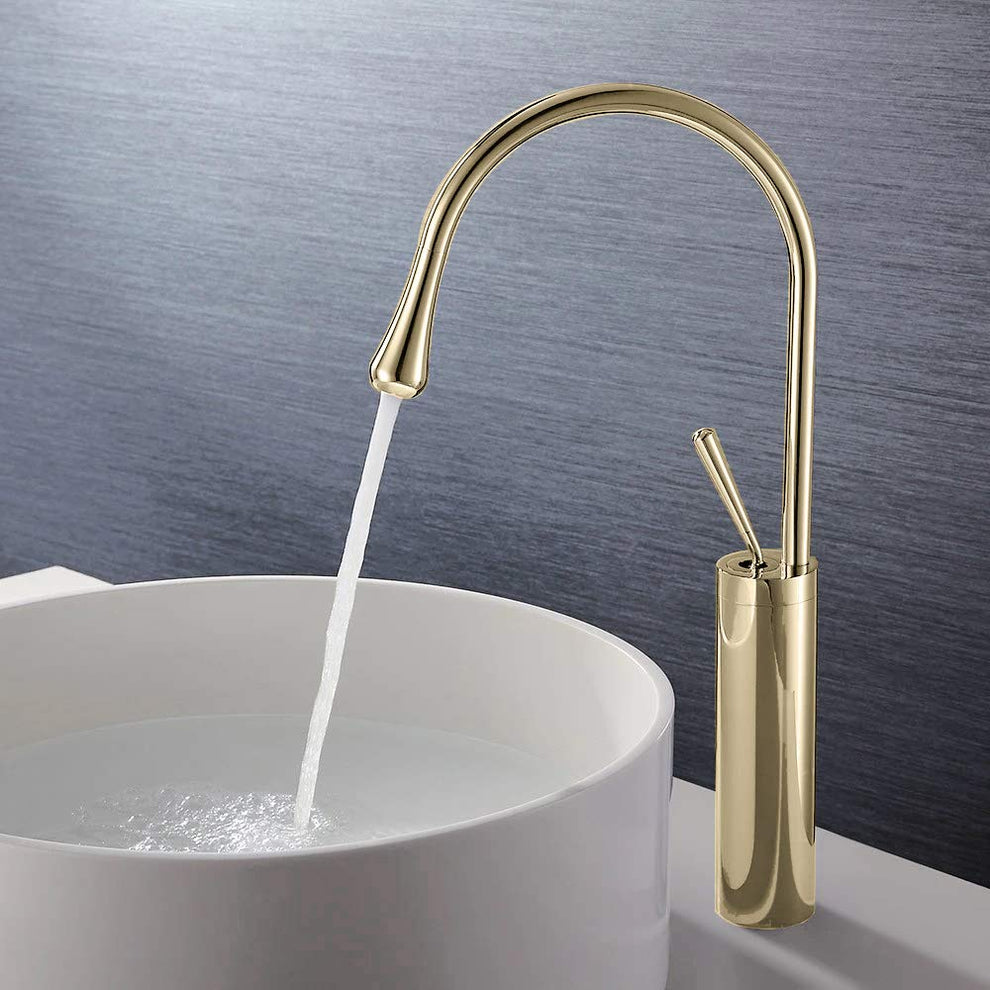 InArt Bathroom Single Lever Hole Basin Mixer Pillar Tap Brass High Nec