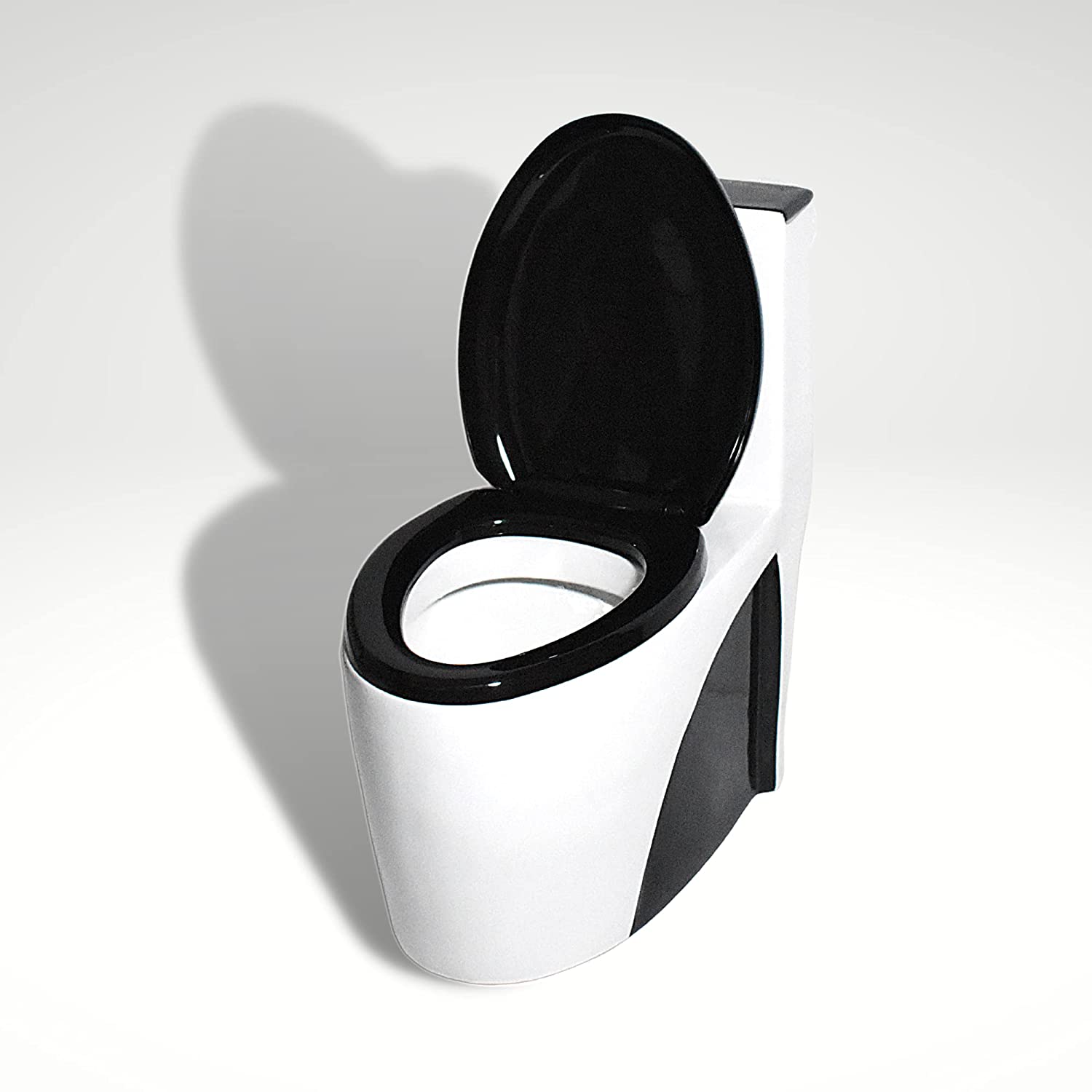 InArt ceramic black western floor mounted one piece toilet - close-up detail of seat and bowl design