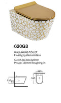 InArt ceramic gold wall hung toilet seat - close-up detail of designer mounting and finish
